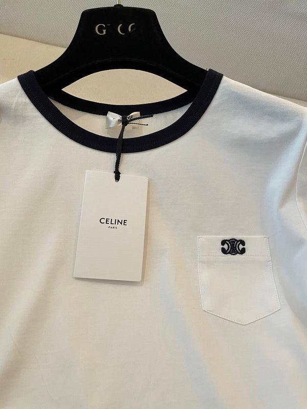 Celine Small Logo t-shirt White mix Black Cotton