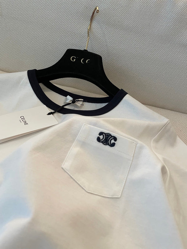 Celine Small Logo t-shirt White mix Black Cotton
