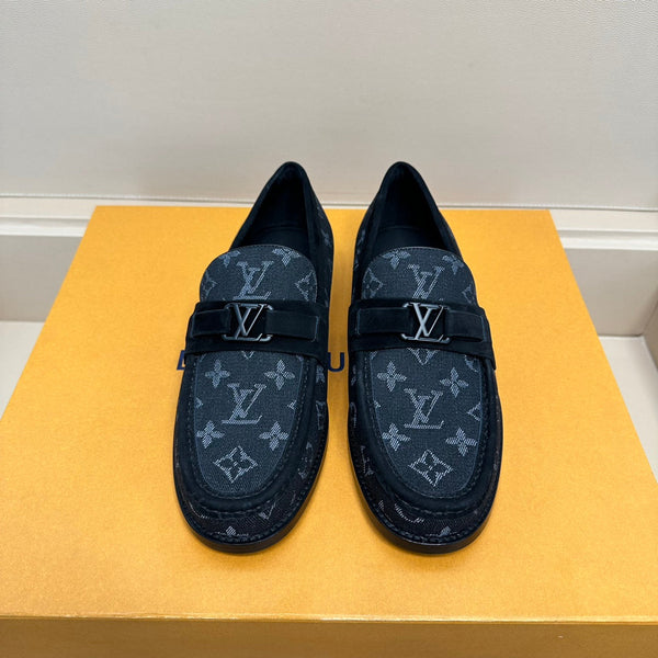 LV MAJOR LOAFERS IN BLACK MONOGRAM DENIM