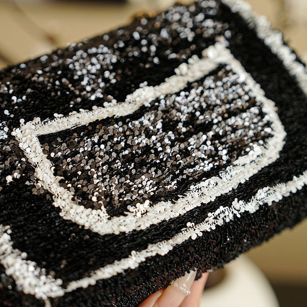 CC 2025 Flap Bag Black White Sequin 308600