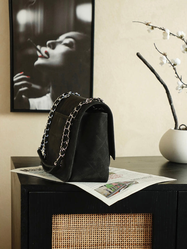 Sac Chanel 25 Classic à rabat simple 35cm en cuir noir 323477