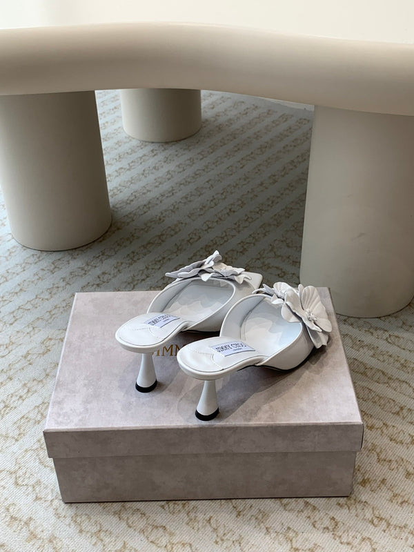 Jimmy Skye 70mm Mules in pelle di vacchetta bianca 586564