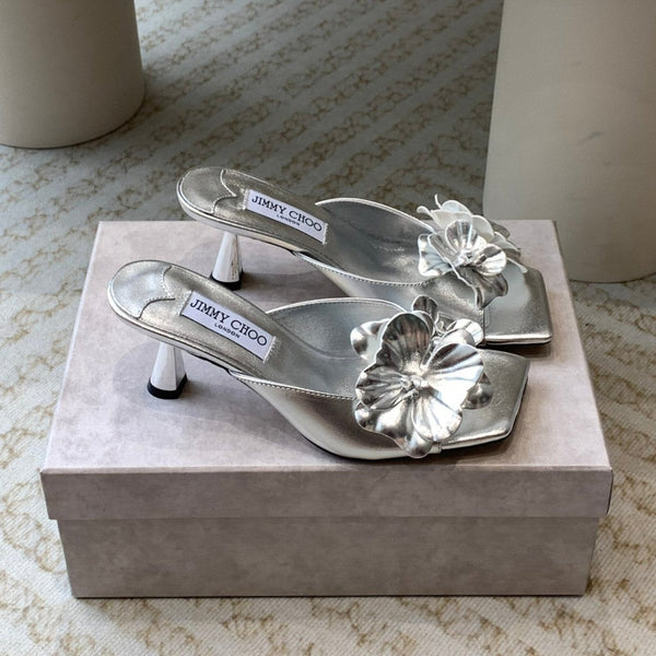 Jimmy Skye 70mm in pelle di vacchetta argento Mules 586565