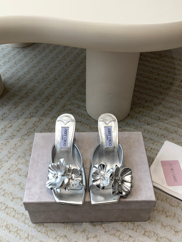 Jimmy Skye 70mm in pelle di vacchetta argento Mules 586565