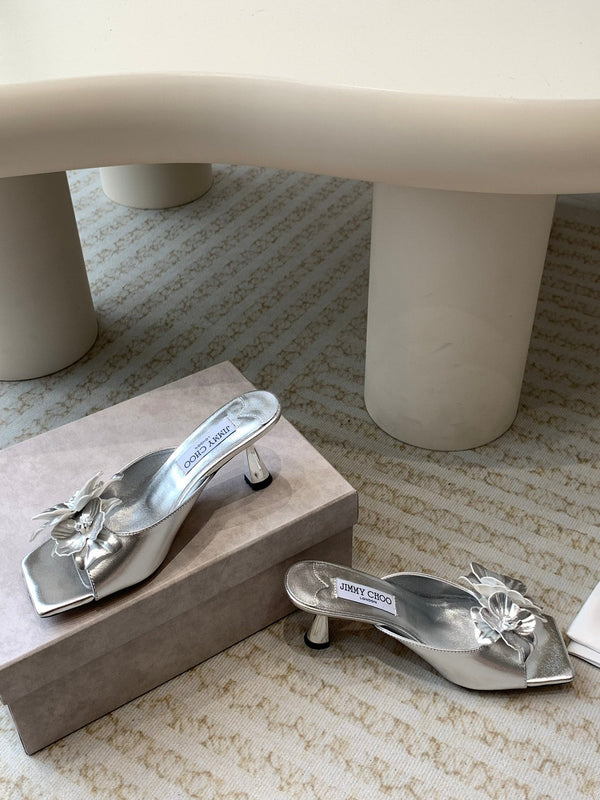 Jimmy Skye 70mm in pelle di vacchetta argento Mules 586565