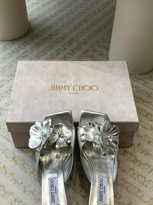 Jimmy Skye 70mm in pelle di vacchetta argento Mules 586565