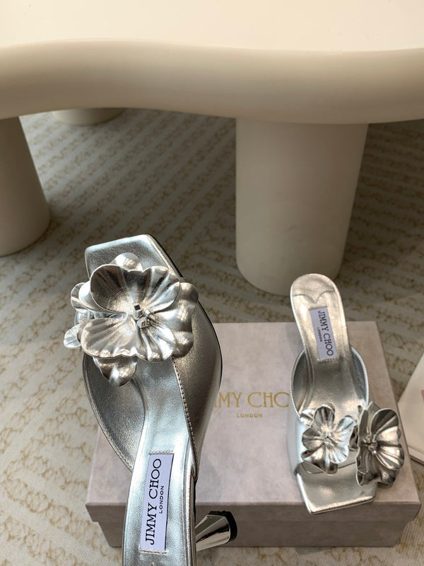 Jimmy Skye 70mm in pelle di vacchetta argento Mules 586565