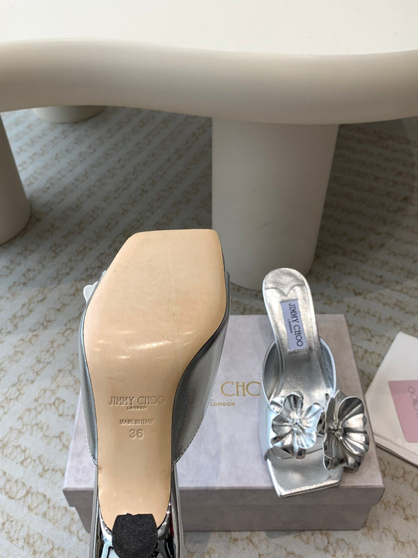 Jimmy Skye 70mm in pelle di vacchetta argento Mules 586565