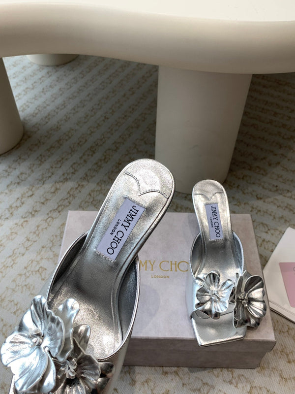 Jimmy Skye 70mm in pelle di vacchetta argento Mules 586565