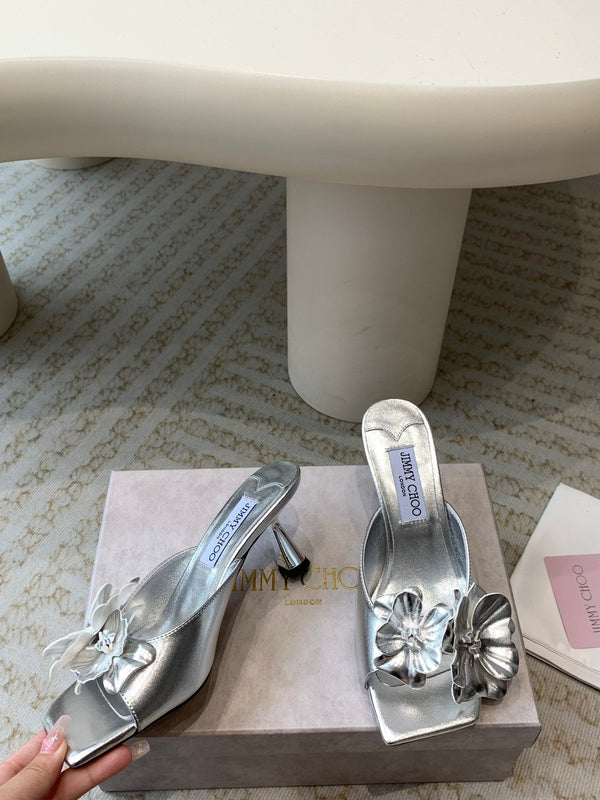 Jimmy Skye 70mm in pelle di vacchetta argento Mules 586565
