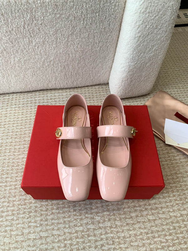 VL Locker Ballerine Mary-Jane En Cuir De Veau Rose