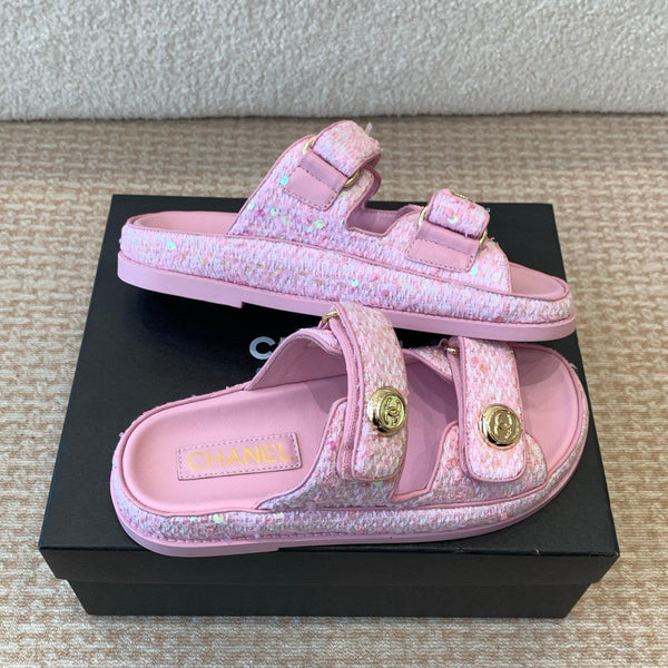 DAD SANDAL IN BRIGHT PINK FABRIC WITH SEQUINS MULE