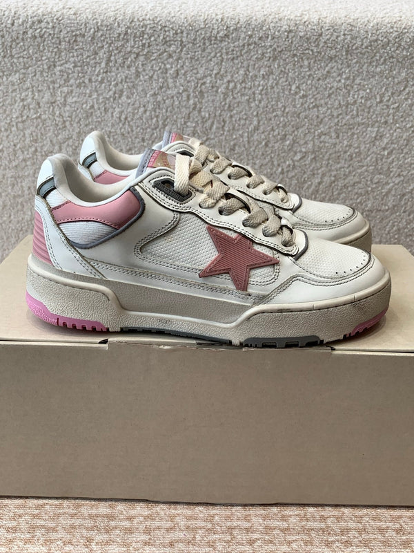 FORTY2 SNEAKERS WITH PINK STAR AND WHITE LEATHER HEEL TAB