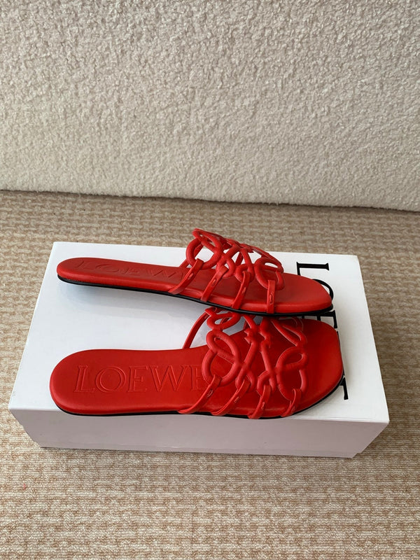 Loewe 25 Petal Anagram Slides Pelle di vacchetta rossa