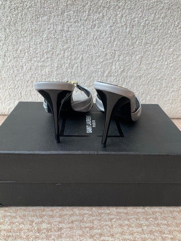 SL Babylone Sandal Heeled 10cm Grey Patent Calfskin