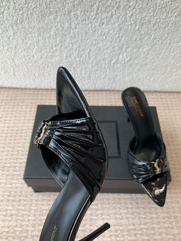 SL Babylone Sandal Heeled 10cm Black Patent Calfskin