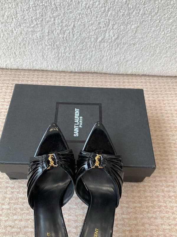 SL Babylone Sandal Heeled 10cm Black Patent Calfskin