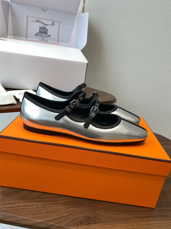 HM 25s Mary Jane Double strap Sliver Calfskin 422563