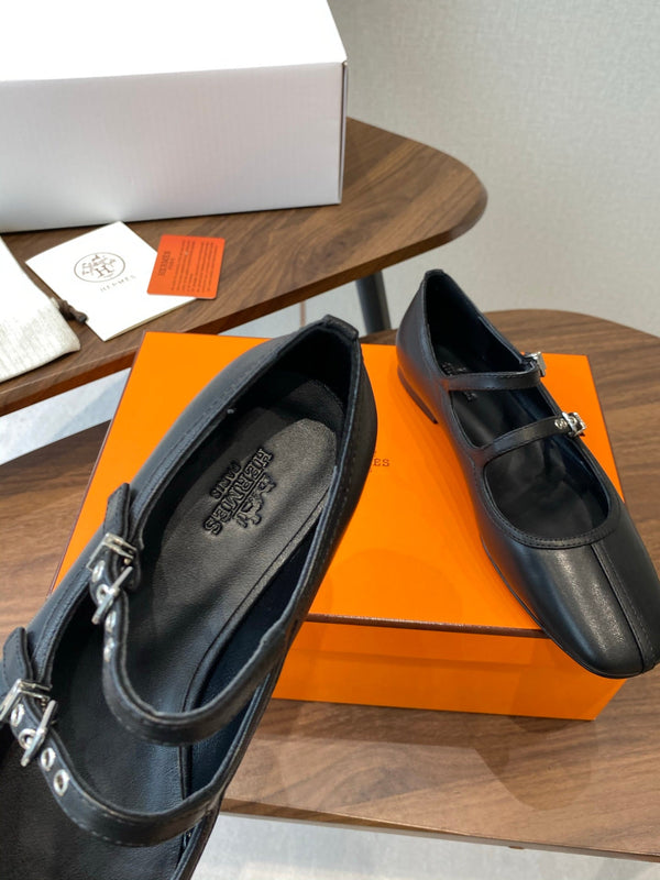 HM 25s Mary Jane Double Strap Black Calfskin 422565