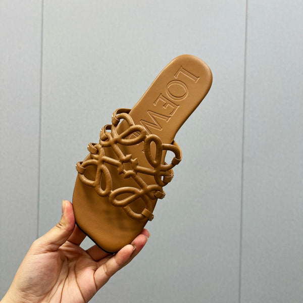 Loewe 25 Petal Anagram Slides Marrone Pelle di Vacchetta