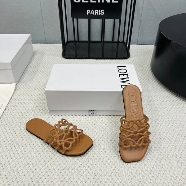 Loewe 25 Petal Anagram Slides Marrone Pelle di Vacchetta