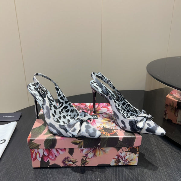 DC 25 Bow Slingback Pumps 100mm Leopard-Print Satin And Sheepskin 381615