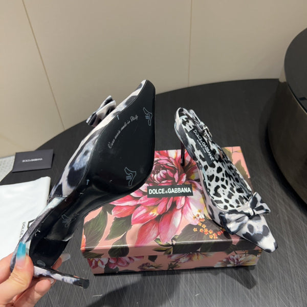 DC 25 Bow Slingback Pumps 100mm Leopard-Print Satin And Sheepskin 381615