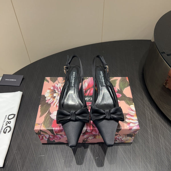 DC 25 Bow Slingback Pumps Black Silk And Sheepskin 381616