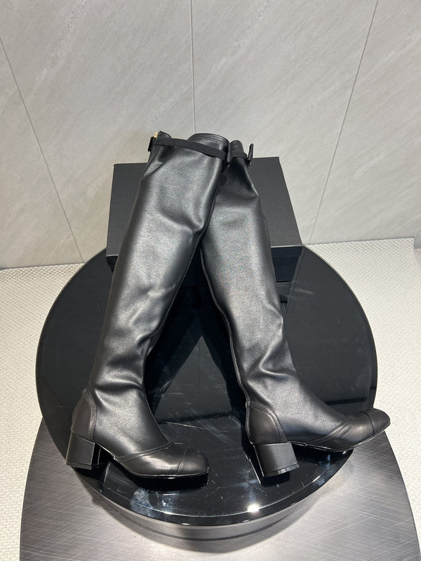 CC 25 Bowknot Stretch Boots Black Sheepskin 516420