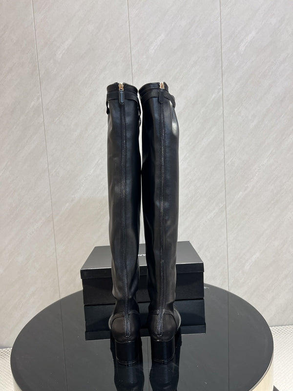 CC 25 Bowknot Stretch Boots Black Sheepskin 516420