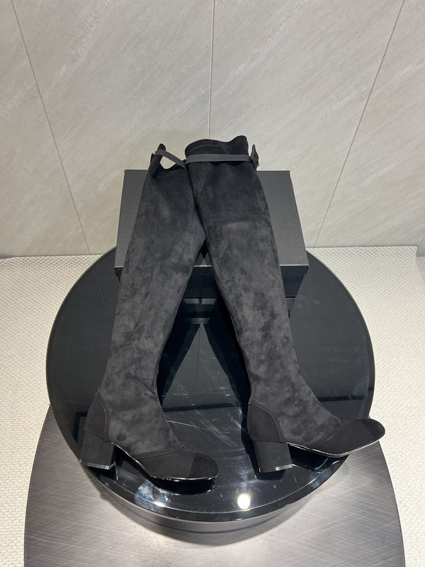 CC 25 Bowknot Stretch Boots Black Velvet Sheepskin 516421