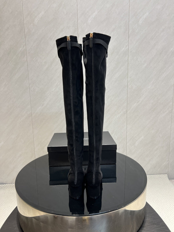 CC 25 Bowknot Stretch Boots Black Velvet Sheepskin 516421