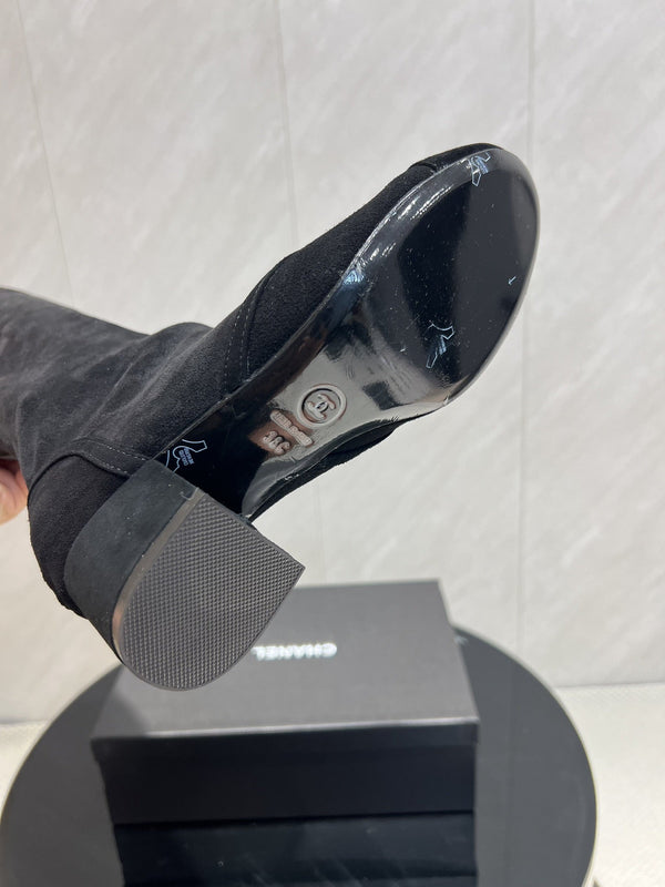 CC 25 Bowknot Stretch Boots Black Velvet Sheepskin 516421