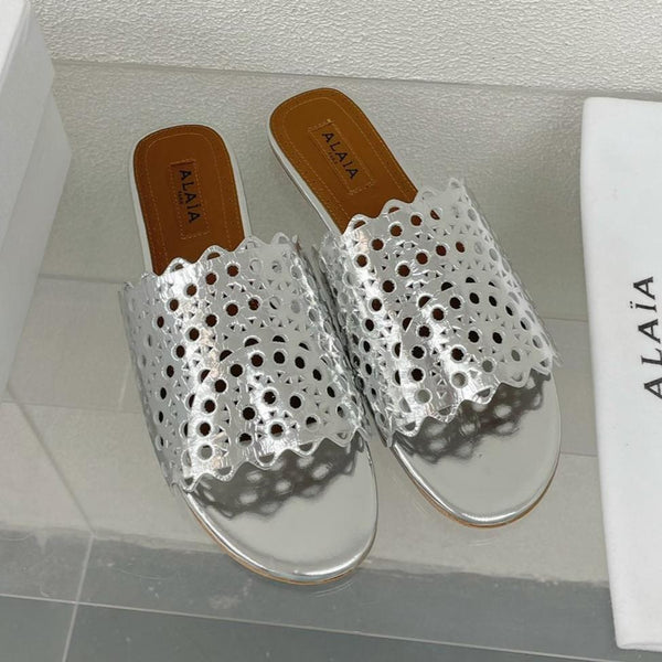 MULES PIATTI ALAIA VIENNE IN AGNELLO ARGENTO