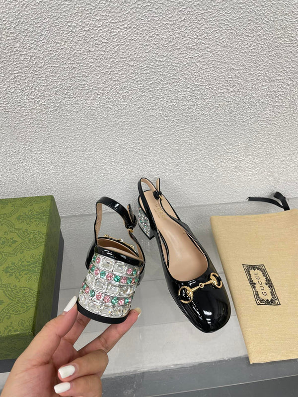 GG SLINGBACK DA DONNA CON MORSETTO IN PELLE DI VITELLO NERA CON STRASS