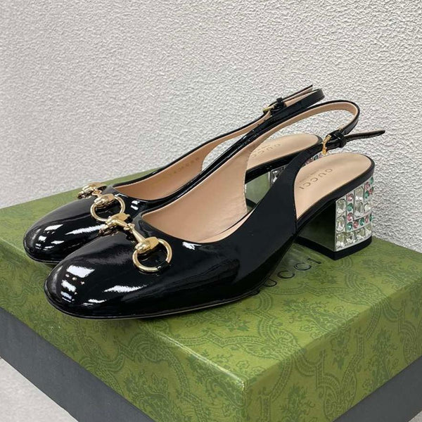 GG SLINGBACK DA DONNA CON MORSETTO IN PELLE DI VITELLO NERA CON STRASS