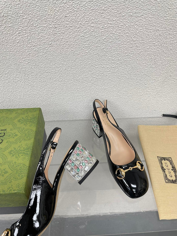 GG SLINGBACK DA DONNA CON MORSETTO IN PELLE DI VITELLO NERA CON STRASS