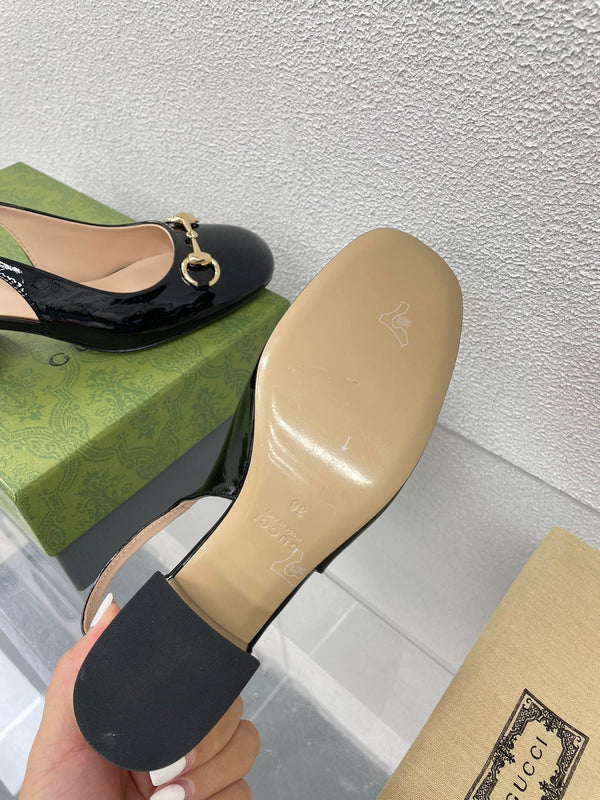 GG SLINGBACK DA DONNA CON MORSETTO IN PELLE DI VITELLO NERA CON STRASS