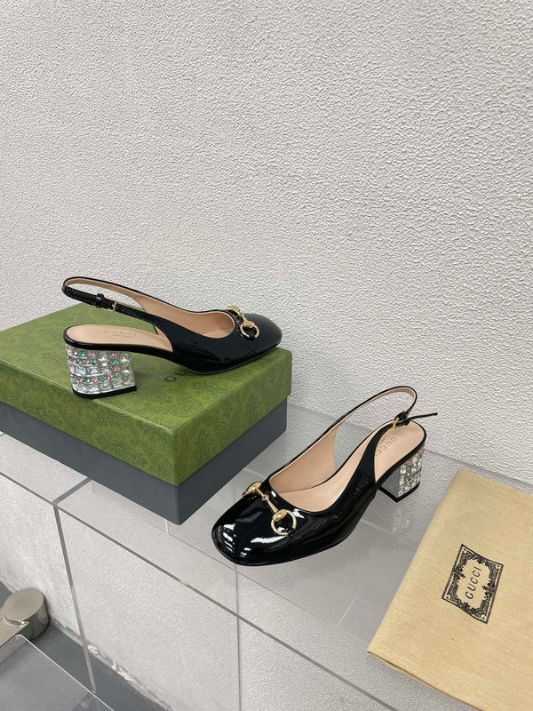 GG SLINGBACK DA DONNA CON MORSETTO IN PELLE DI VITELLO NERA CON STRASS