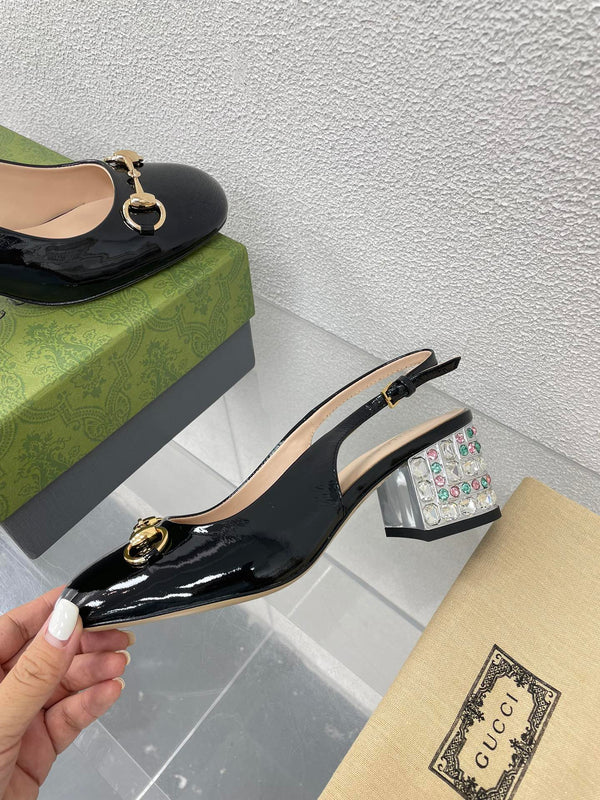 GG SLINGBACK DA DONNA CON MORSETTO IN PELLE DI VITELLO NERA CON STRASS