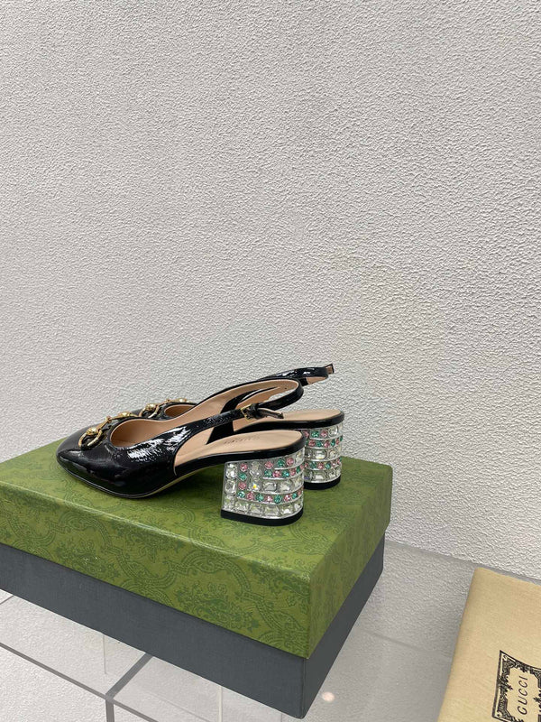 GG SLINGBACK DA DONNA CON MORSETTO IN PELLE DI VITELLO NERA CON STRASS