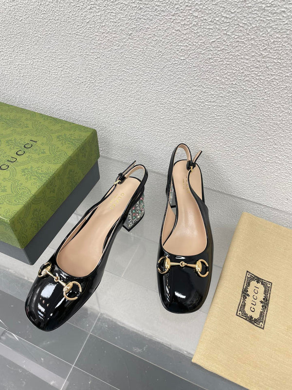 GG SLINGBACK DA DONNA CON MORSETTO IN PELLE DI VITELLO NERA CON STRASS