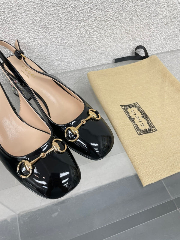 GG SLINGBACK DA DONNA CON MORSETTO IN PELLE DI VITELLO NERA CON STRASS