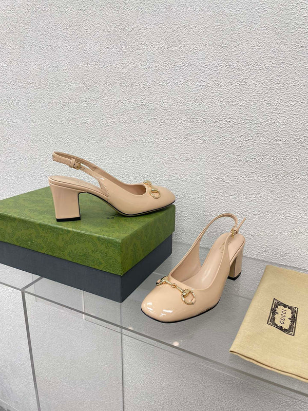 GG WOMEN'S HORSEBIT SLINGBACK 65MM IN TAN BEIGE CALFSKIN
