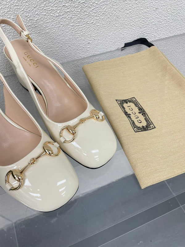 GG WOMEN'S HORSEBIT SLINGBACK 65MM IN WHITE CALFSKIN