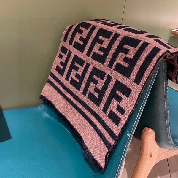 SCIARPA FF 180 CM IN MISTO CASHMERE E LANA MARRONE CAMMELLO NERO