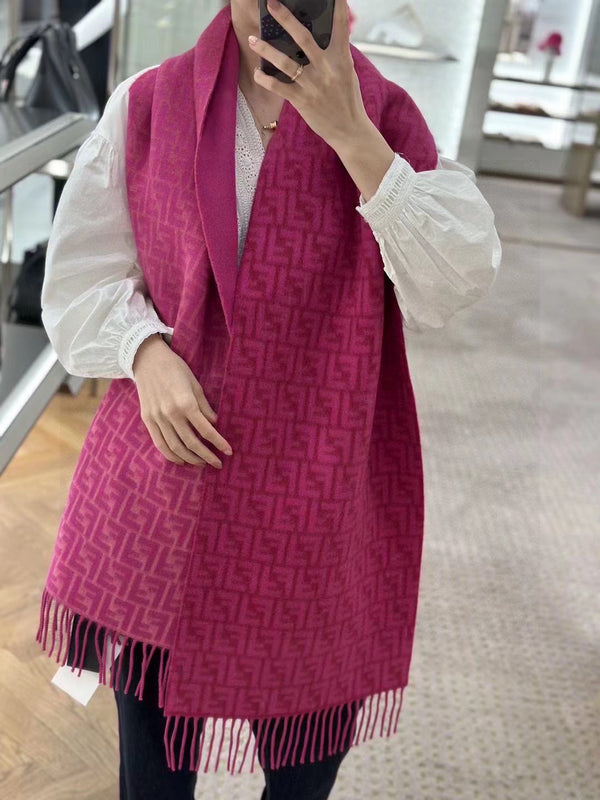 SCIARPA FF 180 CM IN LANA E CASHMERE MONOGRAMMA ROSA BRILLANTE 411830