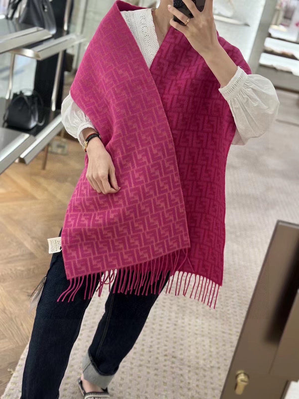 SCIARPA FF 180 CM IN LANA E CASHMERE MONOGRAMMA ROSA BRILLANTE 411830