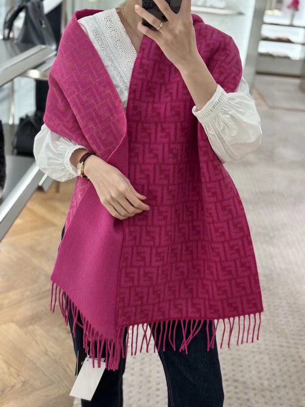 SCIARPA FF 180 CM IN LANA E CASHMERE MONOGRAMMA ROSA BRILLANTE 411830
