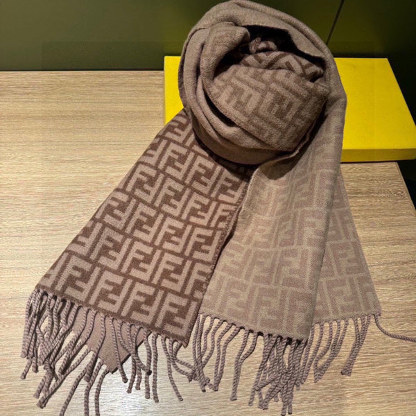 SCIARPA FF 180 CM IN LANA E CASHMERE MONOGRAM MARRONE MEDIO 411831